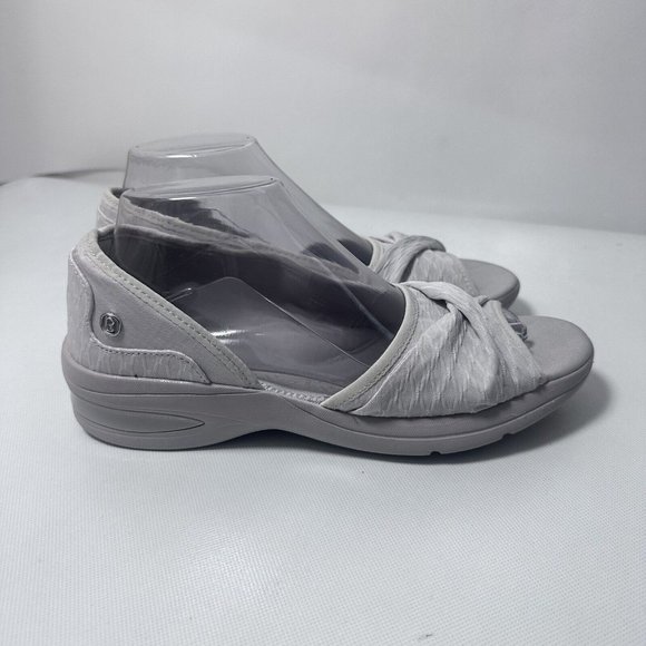 Bzees Shoes - Bzees Sandals Womens 9M Gray Remix Peep Toe Slip On Comfort Cushion Casual